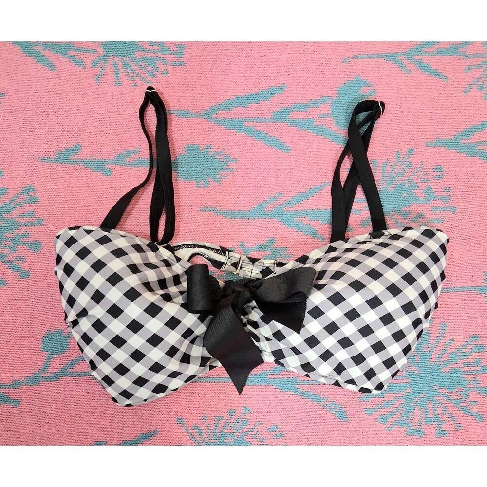 Unique vintage womens xl gingham plaid black white bikini top